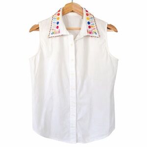 Vintage Embroidered Collar Button Front Tank Top Cottagecore S